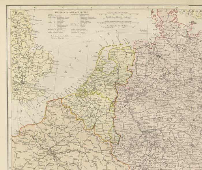 Antique Map Of Central Europe Showing The Railways And The Political Bounderies photo Art