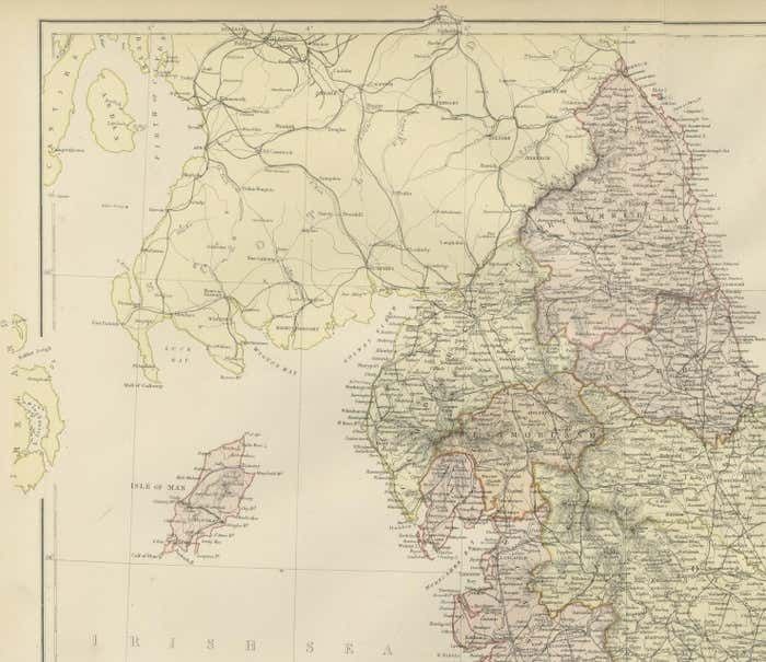 Colorful Detailed Antique Map Of England And Wales, 1882 photo Art