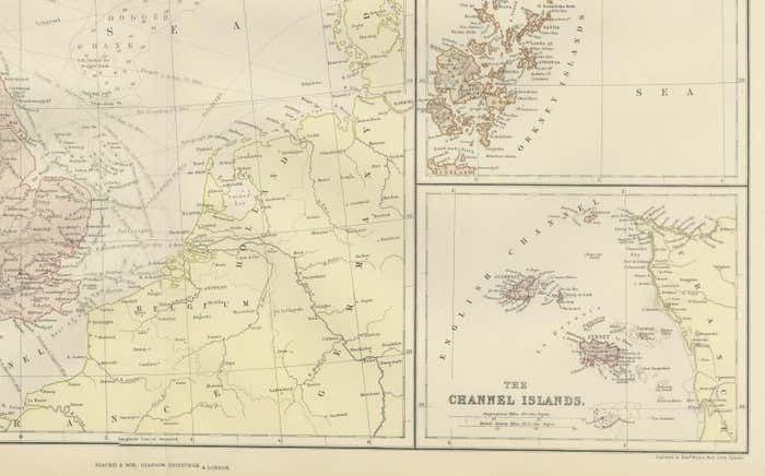 Colorful Detailed Antique Map Of The British Islands And `The North Sea, 1882 photo for sale