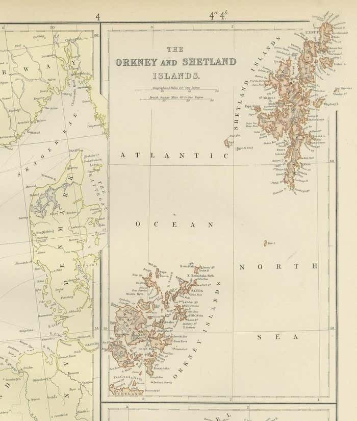 Colorful Detailed Antique Map Of The British Islands And `The North Sea, 1882 photo Art