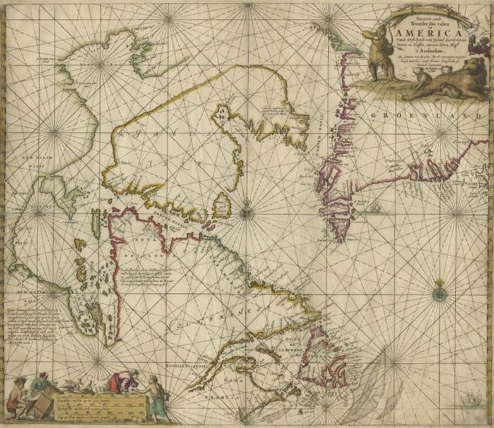 Antique Sea Chart Of Hudson Bay And Arctic Canada By Van Keulen, Circa 1681 photo furniture