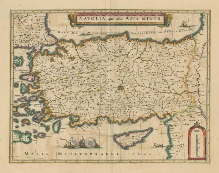 Antique Map Of Asia Minor, Showing Turkey, Cyprus And The Islands In The Aegean photo for sale