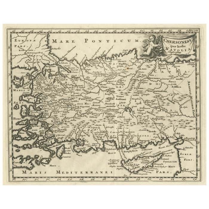 Antique Map Of Asia Minor Including Part Of The Greek Archipelago And Cyprus