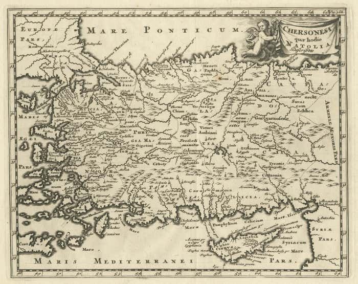 Antique Map Of Asia Minor Including Part Of The Greek Archipelago And Cyprus photo for sale