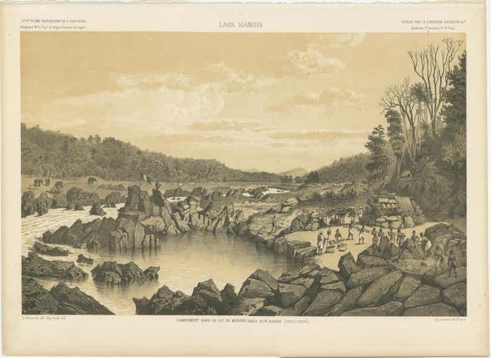 Large Antique Print Of A Camp Near Mekong River, Laos photo furniture