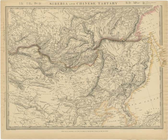 Antique Map Of The Region Of Siberia, Mongolia And Manchuria photo furniture