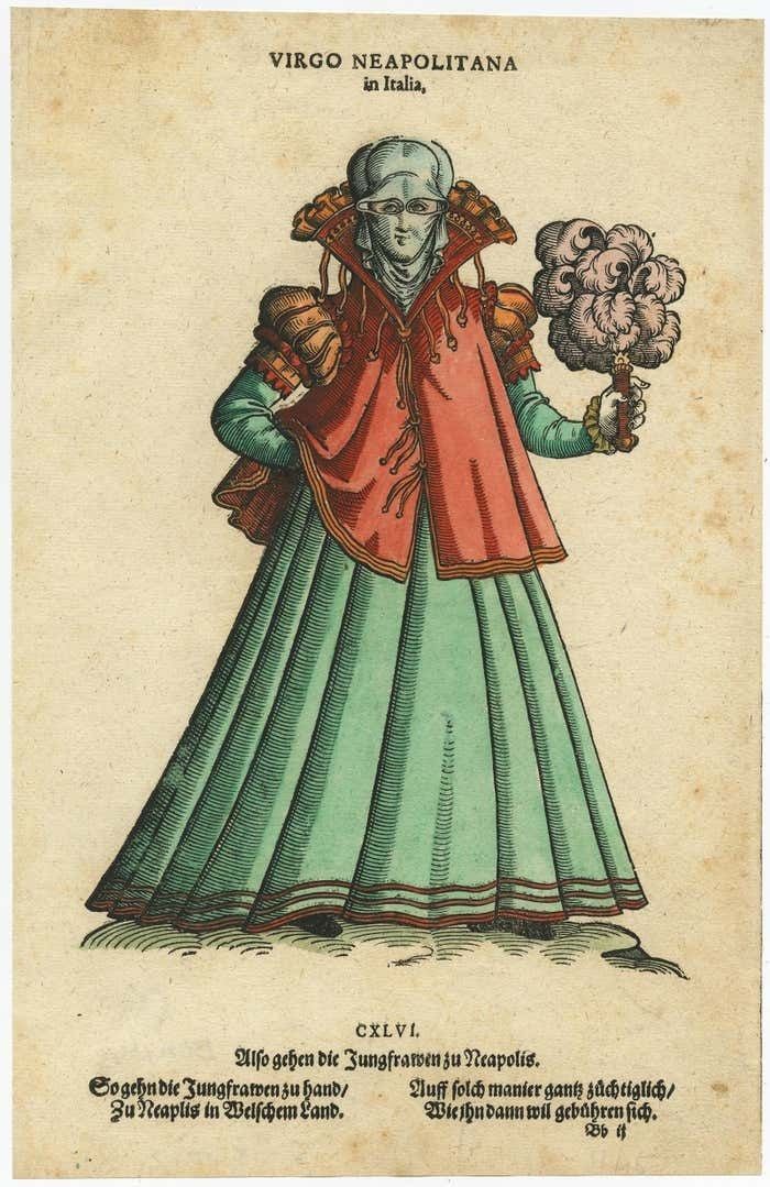 Rare Early Plate Of A Virgin Woman From Naples, Italy In 16th Century Costume photo Art