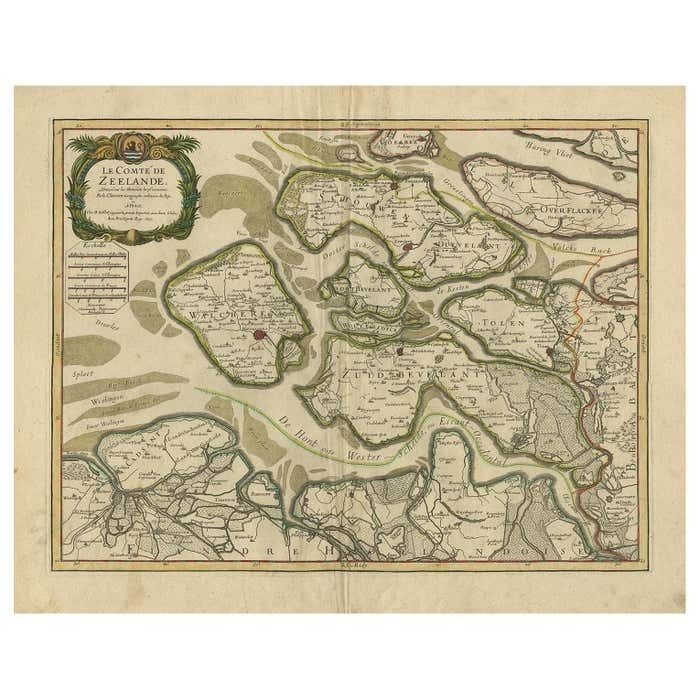 Antique Map Of Zeeland, The Netherlands, By Jaillot, 1693