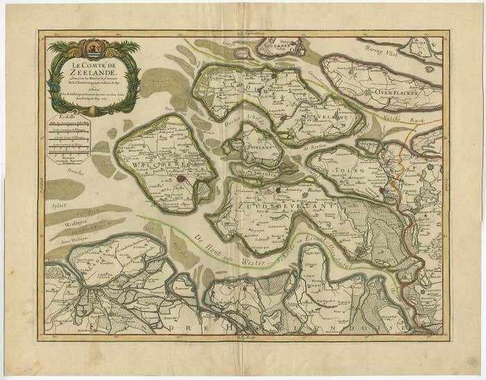 Antique Map Of Zeeland, The Netherlands, By Jaillot, 1693 photo furniture