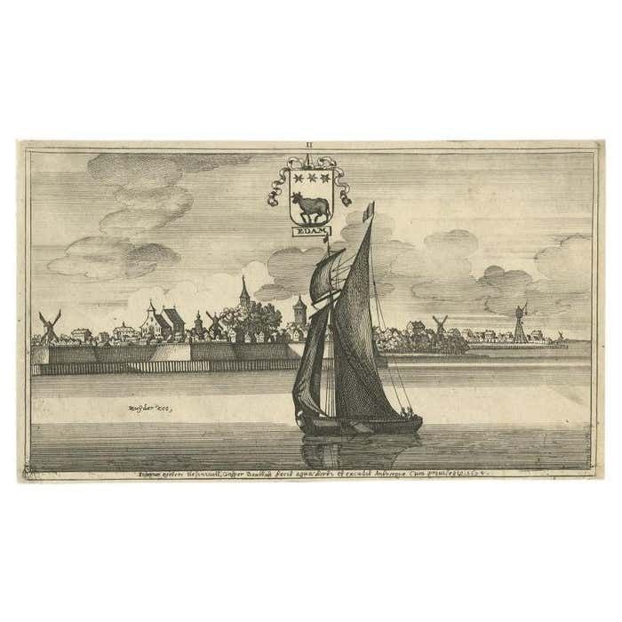 Antique Print Of The City Of Edam In The Netherlands, 1680