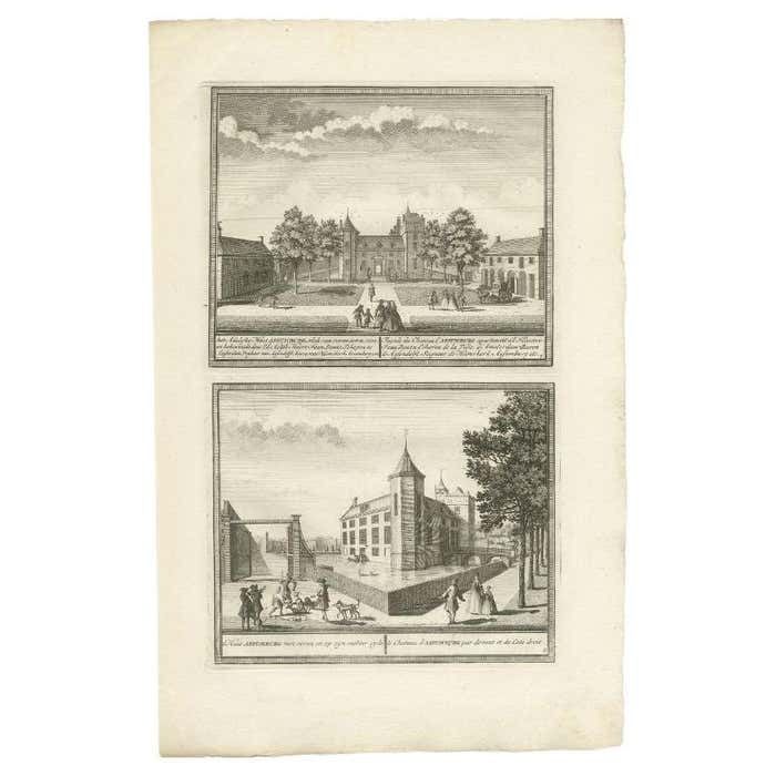 Antique Print Of Assumburg Castle In The Netherlands, C.1730