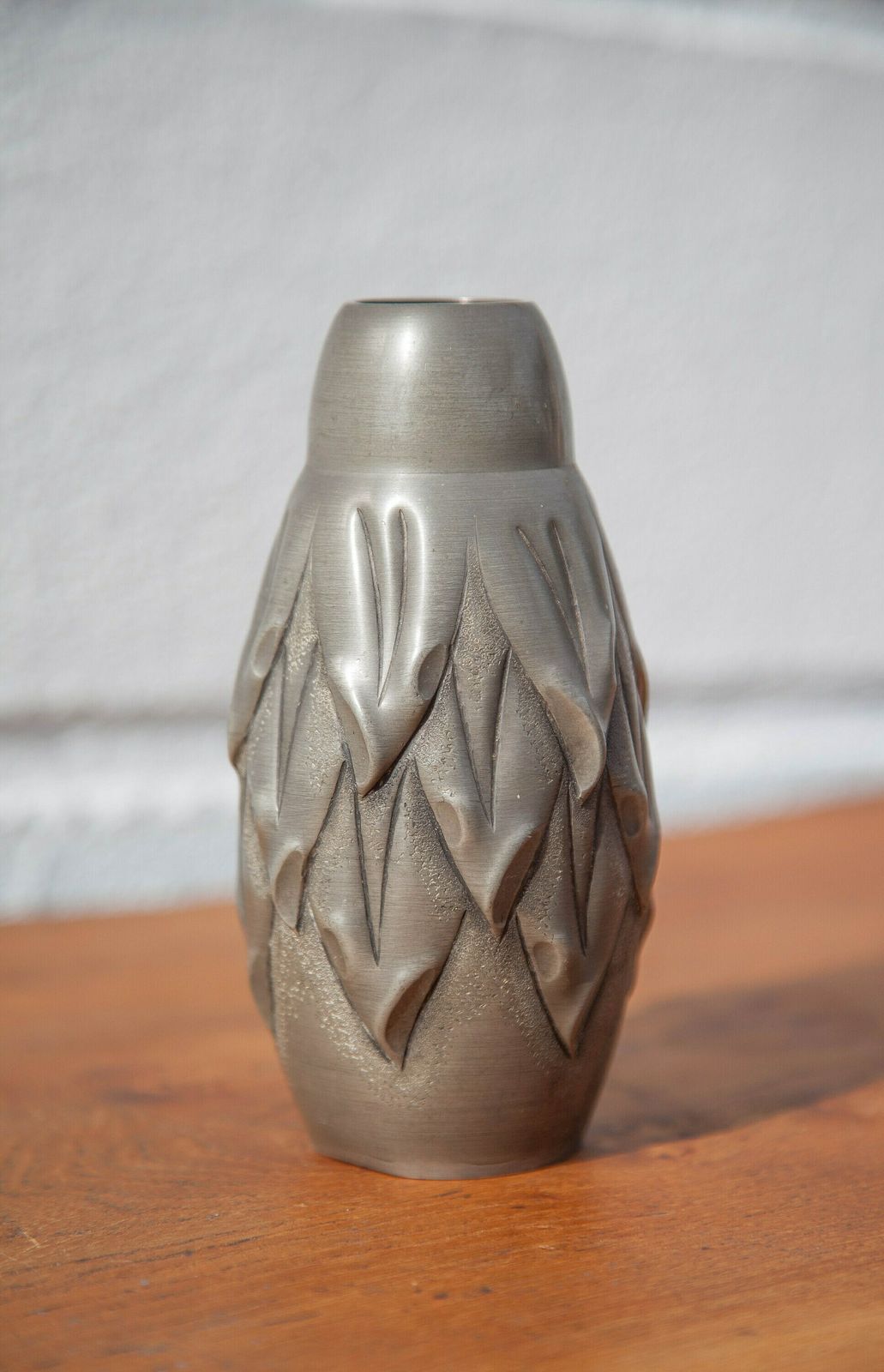 Tinplate Vase Signed Cortesi, Guaranteed Tinplate, Art Nouveau Vase, Small Ogive Shaped Vase, Collection, Pewter Vase photo furniture