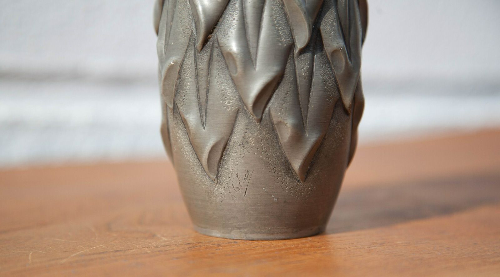 Tinplate Vase Signed Cortesi, Guaranteed Tinplate, Art Nouveau Vase, Small Ogive Shaped Vase, Collection, Pewter Vase photo 101.0