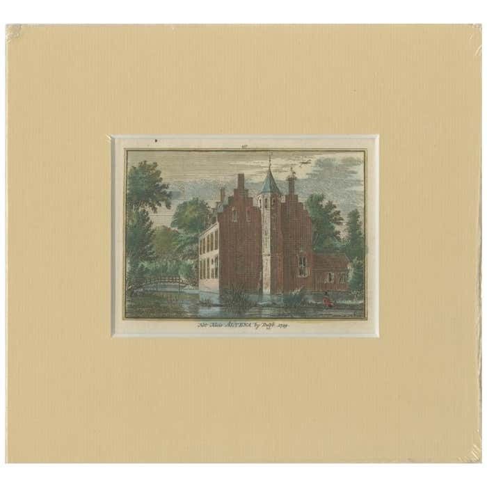 Antique Print Of The Former Altena Castle Near Delft, The Netherlands C.1750