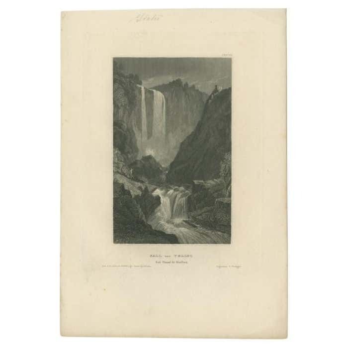 Antique Print Of The Waterfall Of Velino In Italy, 1837