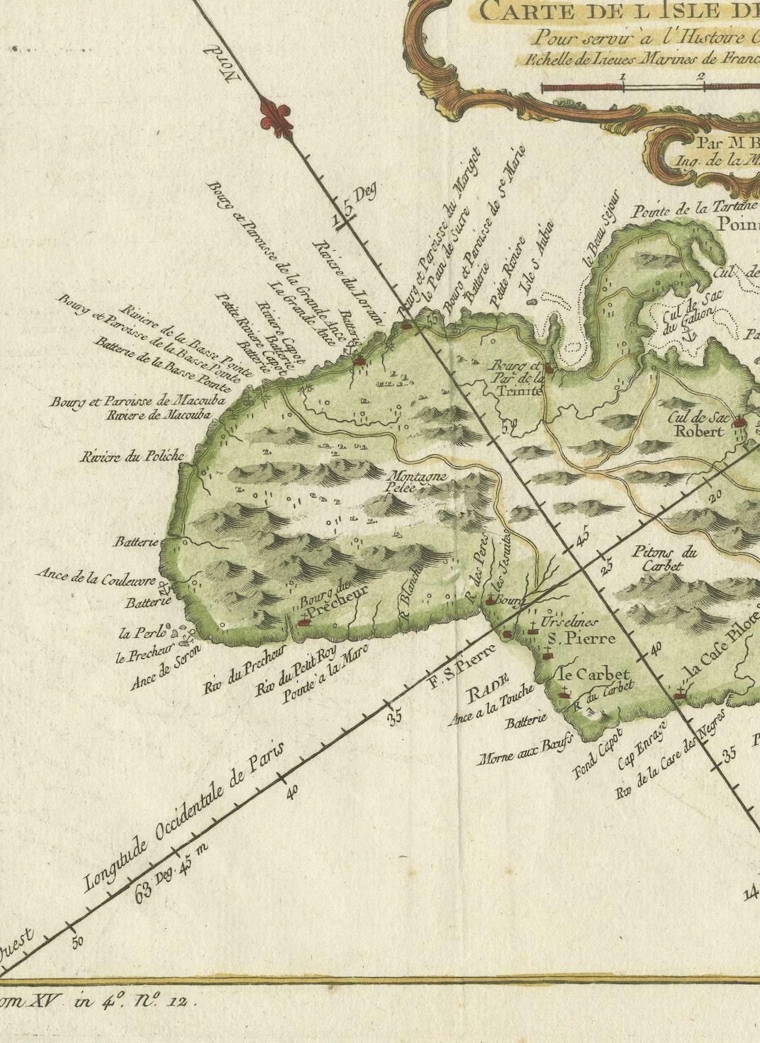 Martinique Island In The Caribbean By Bellin Original Original Antique Map, 1780 photo for sale