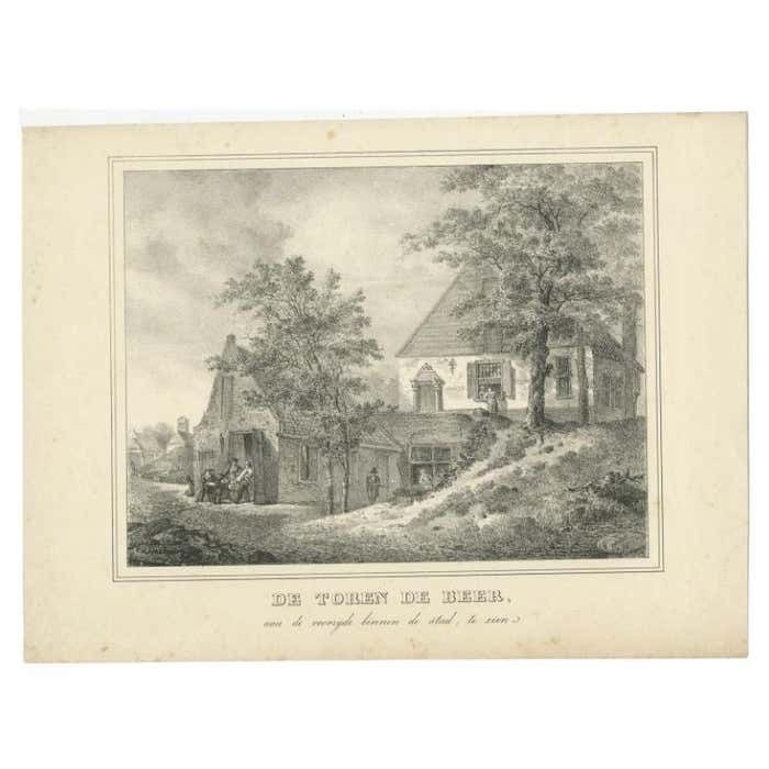 Antique Print Of The Zonnenburg Rampart In Utrecht, The Netherlands, C.1830