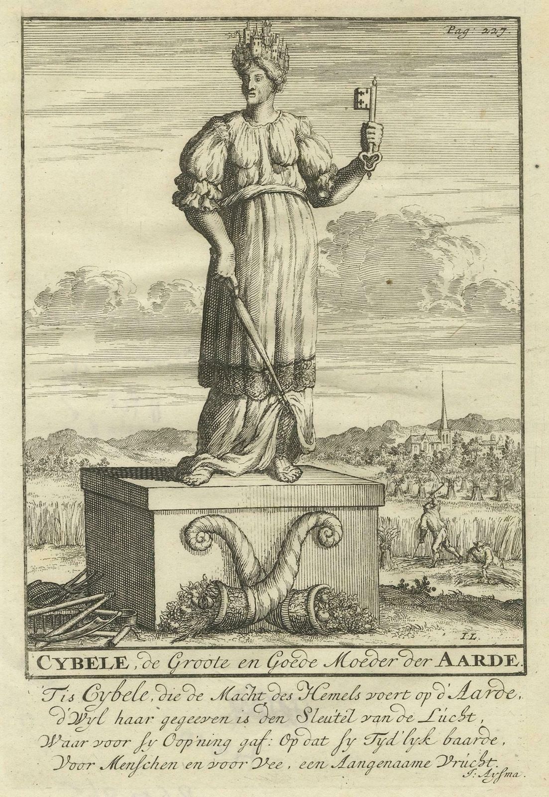 Original Old Engraving Showing Cybele, The Anatolian Mother Goddess, 1686 photo for sale