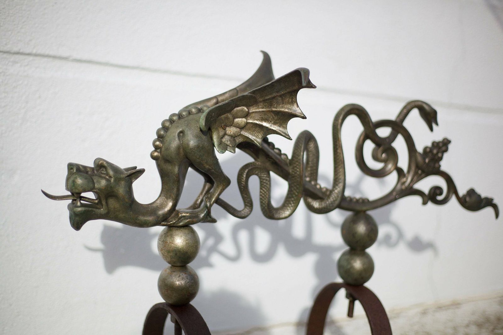Pair Of Fireplace Andirons, Bronze And Cast Iron Andirons, Dragons, Chimeras, Griffins, Fireplace Accessories, Fireplace Hearth, Decor, Andirons photo vinterior