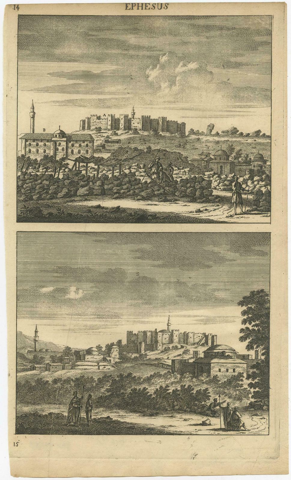Antique Print With Views Of Ephesus, Greece, An Ancient Greek City, Now Turkish photo Art