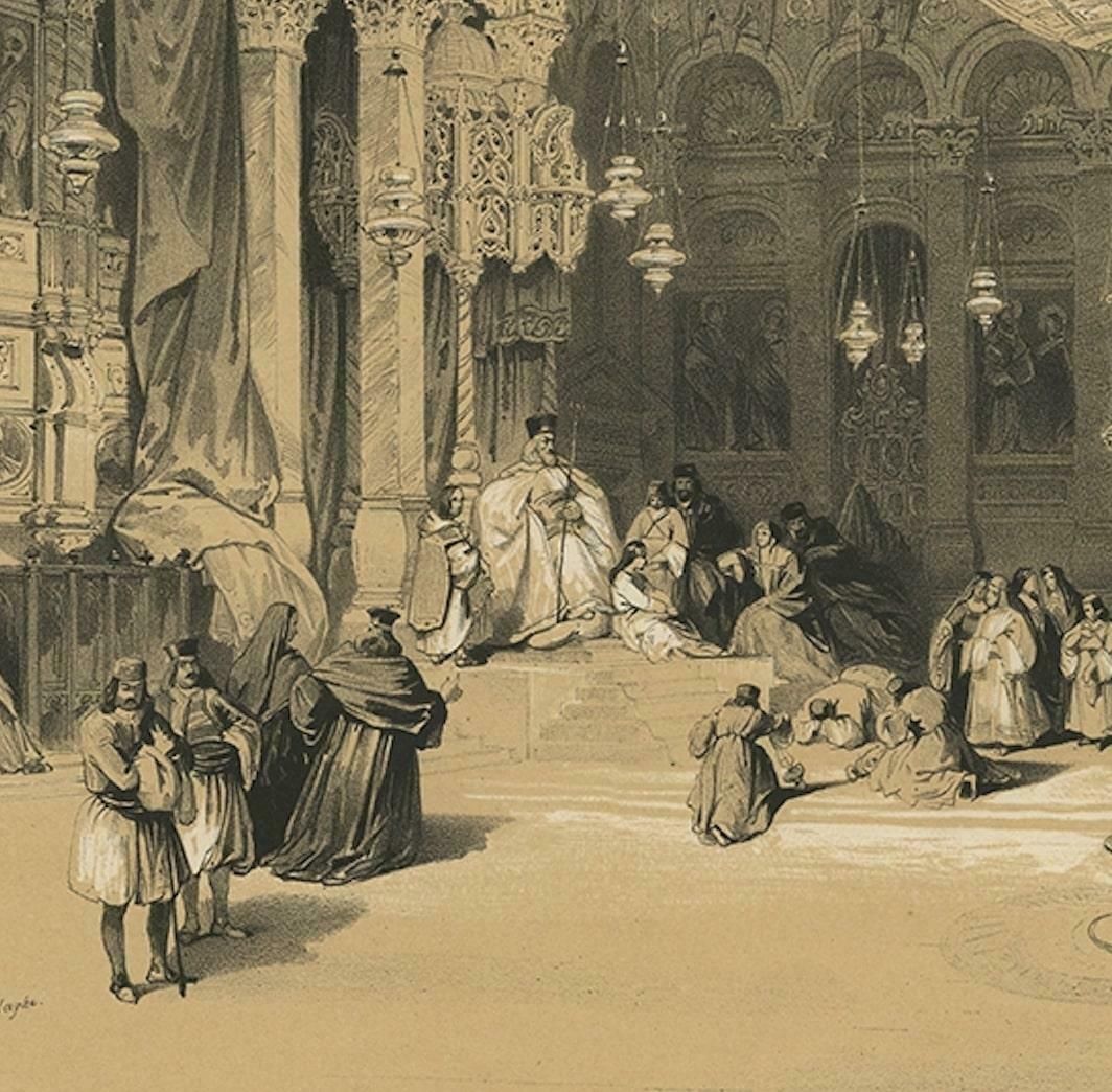 Old Lithograph Depicting The Greek Chapel Of The Holy Sepulchre, 1845 photo for sale