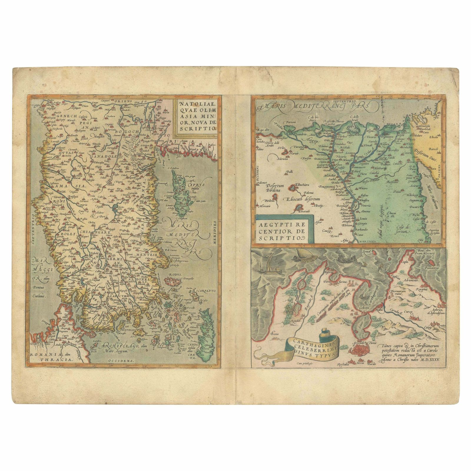 Antique Map Of Turkey, Egypt And Ancient Carthage (Tunis), Published In 1572