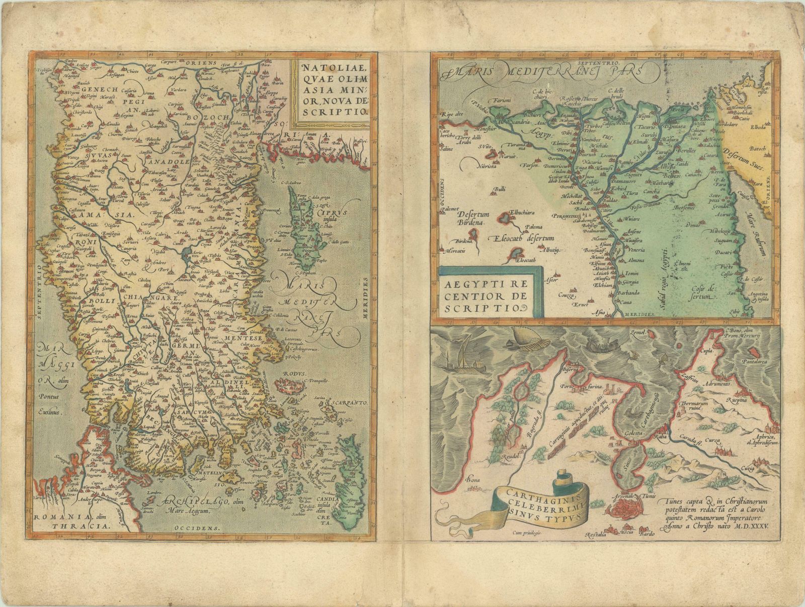 Antique Map Of Turkey, Egypt And Ancient Carthage (Tunis), Published In 1572 photo 758.0