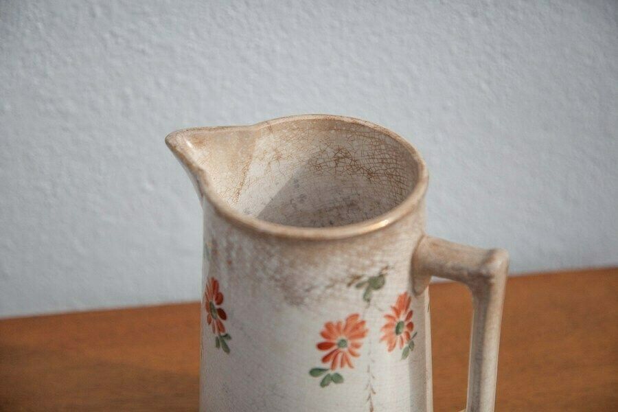 Pitcher In Opaque Porcelain Gien With Floral Motifs Vase photo vinterior