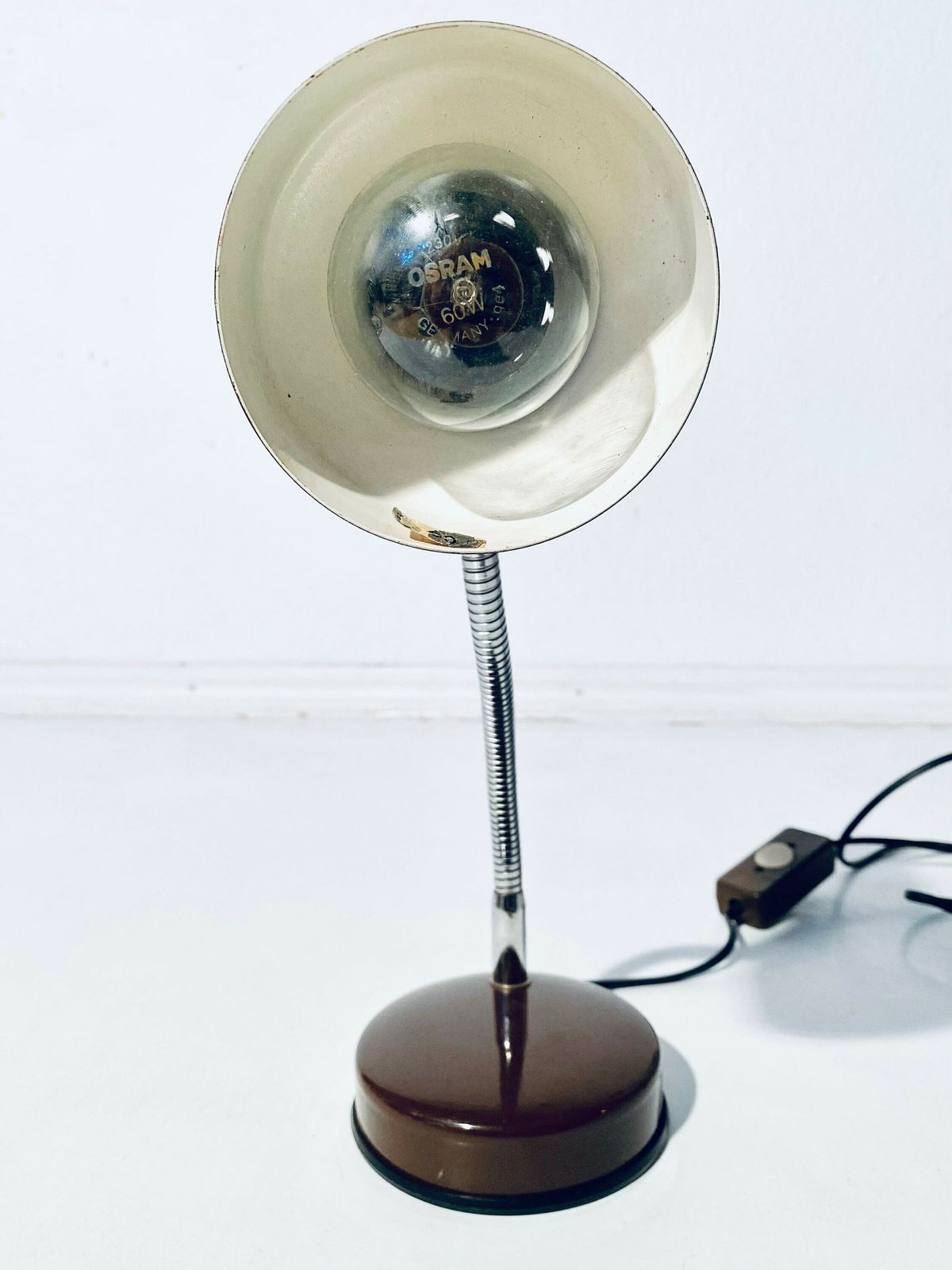 Veneta Lumi Brown Metal Table Lamp Space Age / Vintage Decor 1970s photo Lighting