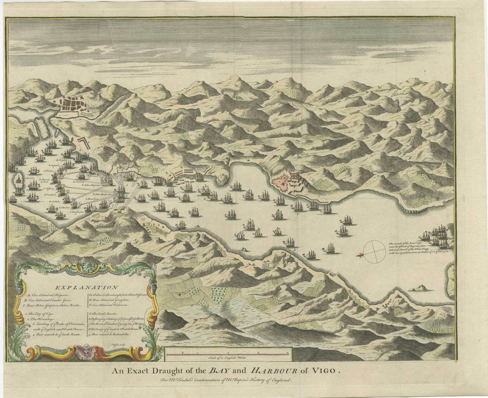 Antique Print Of The Battle In 1702 Of Vigo Bay Or Rande, Galicia, Spain photo furniture