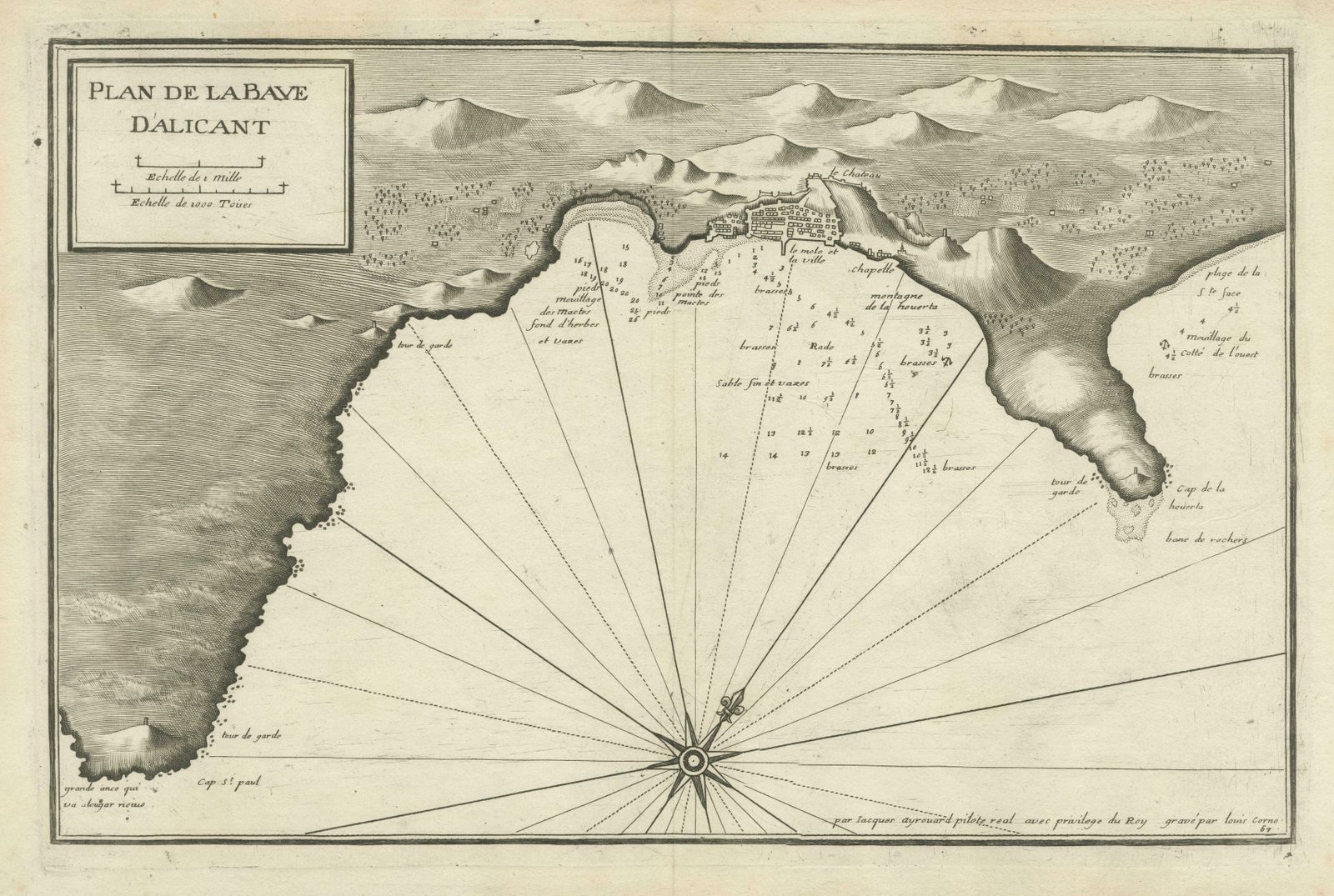 Antique Plan Of Alicante Bay, Spain photo for sale