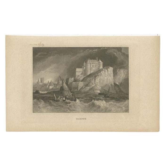 Antique Print Of The City Of Dieppe, Normandy In France, 1833