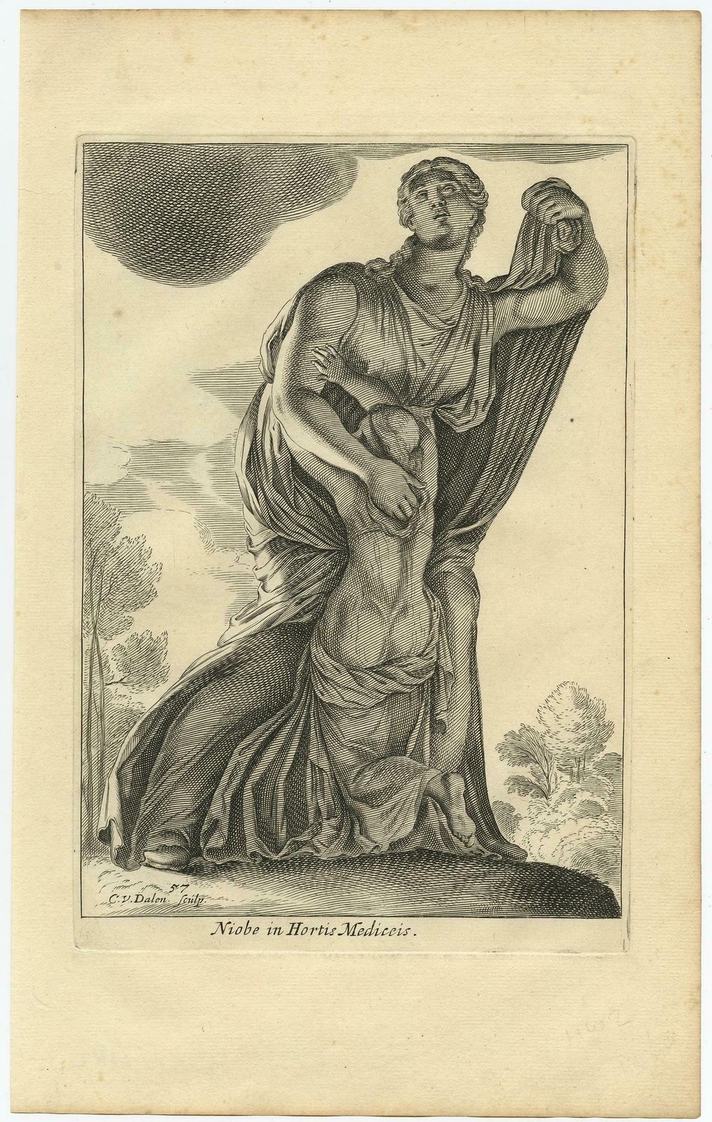 Original Antique Engraving Of The Statue Of Niobe In Rome, Italy, 1660 photo furniture