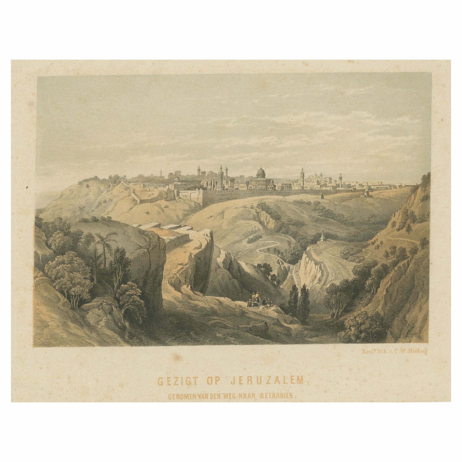Antique Lithograph Of Jerusalem From The Road Leading To Bethany