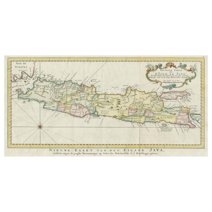 Antique Map Of The Island Of Java, Indonesia