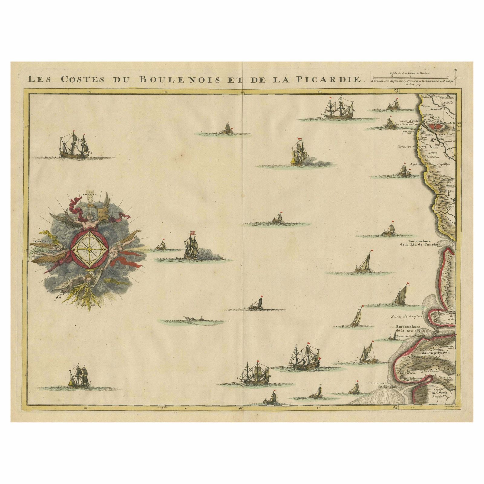 Antique Map Of The French Coast At Boulogne And Picardy