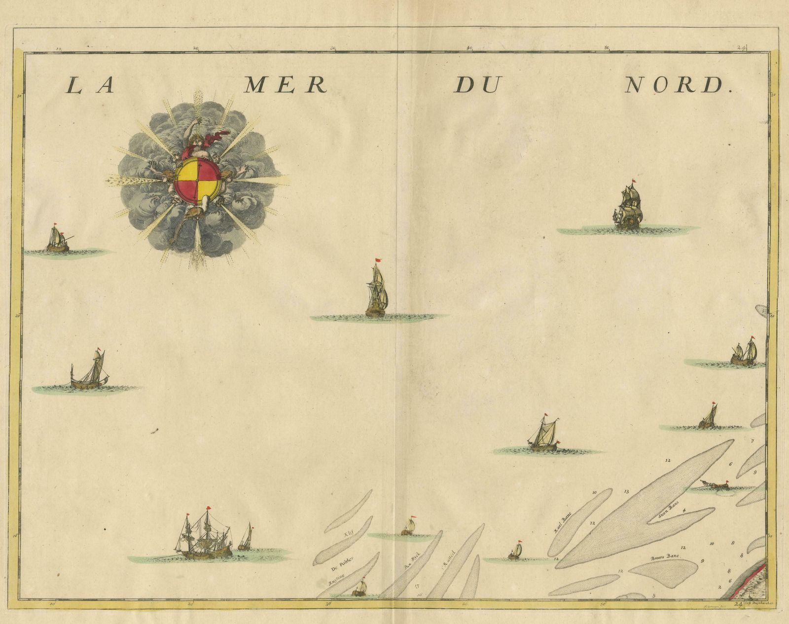 Antique Map Of The North Sea And Dunkirk photo for sale