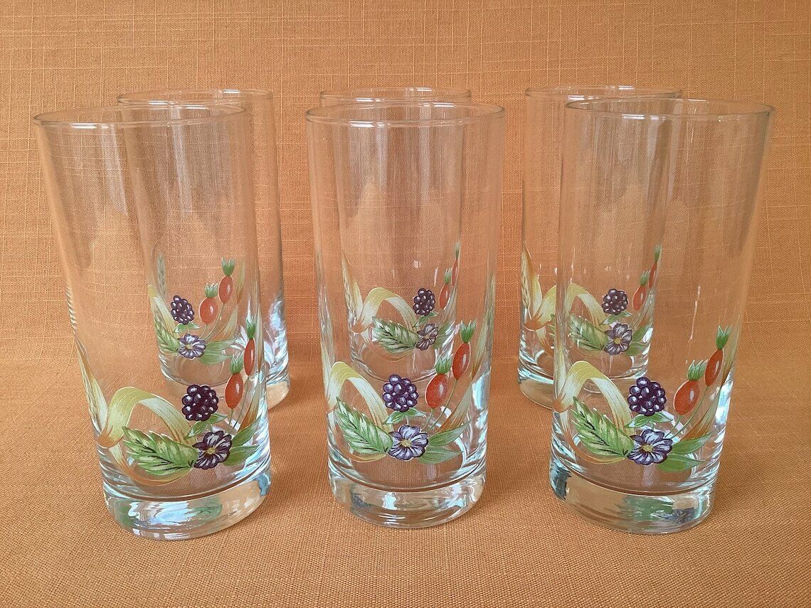 St Michael Harvest Glasses (Set Of 6), Rare St Michael Tall Glasses From The Harvest Range, Retro Highball Glasses, Retro Marks And Spencer photo furniture