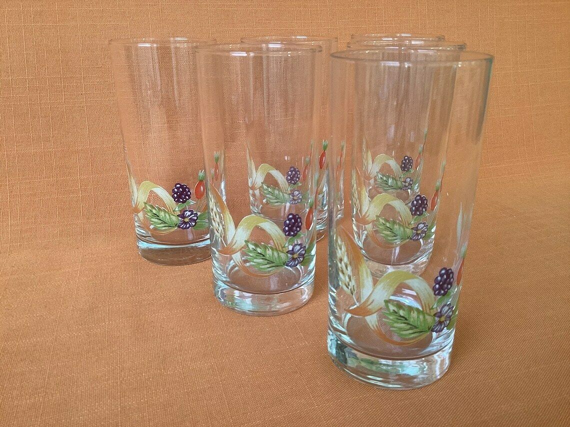 St Michael Harvest Glasses (Set Of 6), Rare St Michael Tall Glasses From The Harvest Range, Retro Highball Glasses, Retro Marks And Spencer photo 50.0