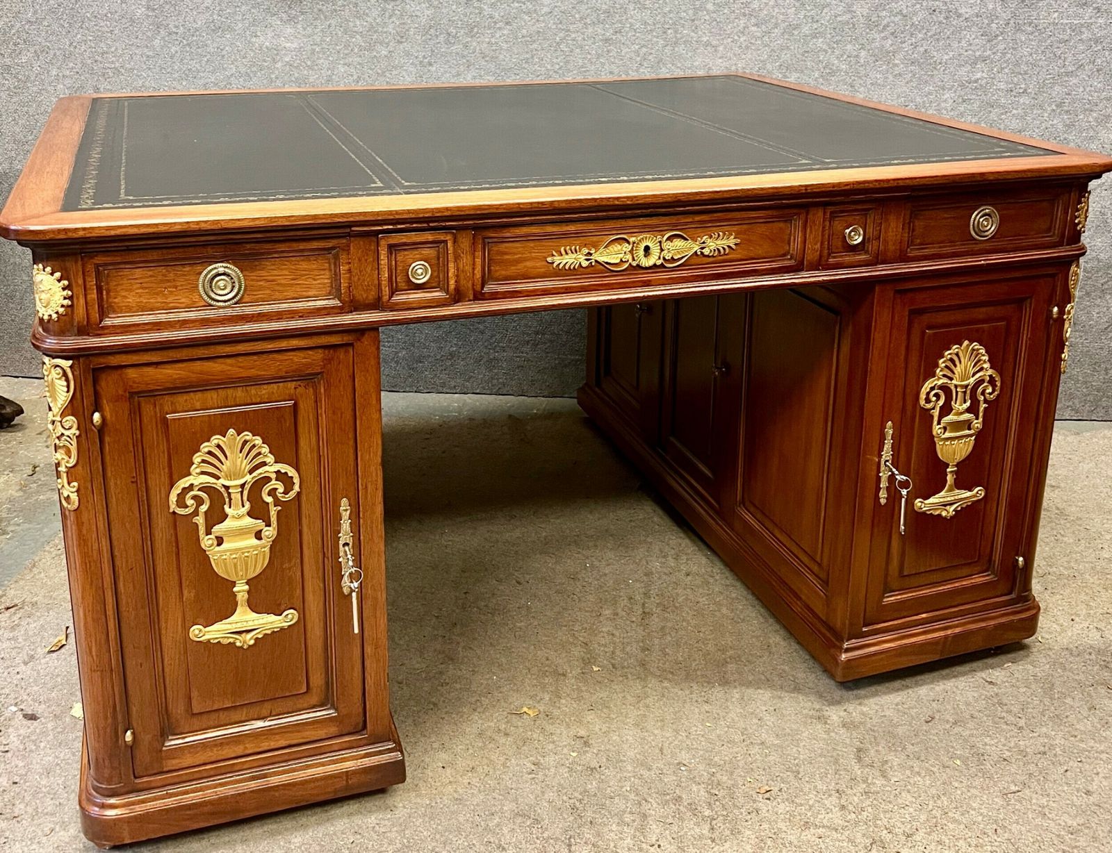 Furniture Stunning Large Antique French Mahogany & Ormolu Mounted Desk photo
