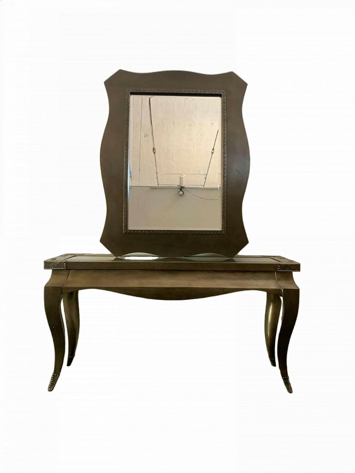 Wood, Metal And Glass Console And Mirror, 1980s