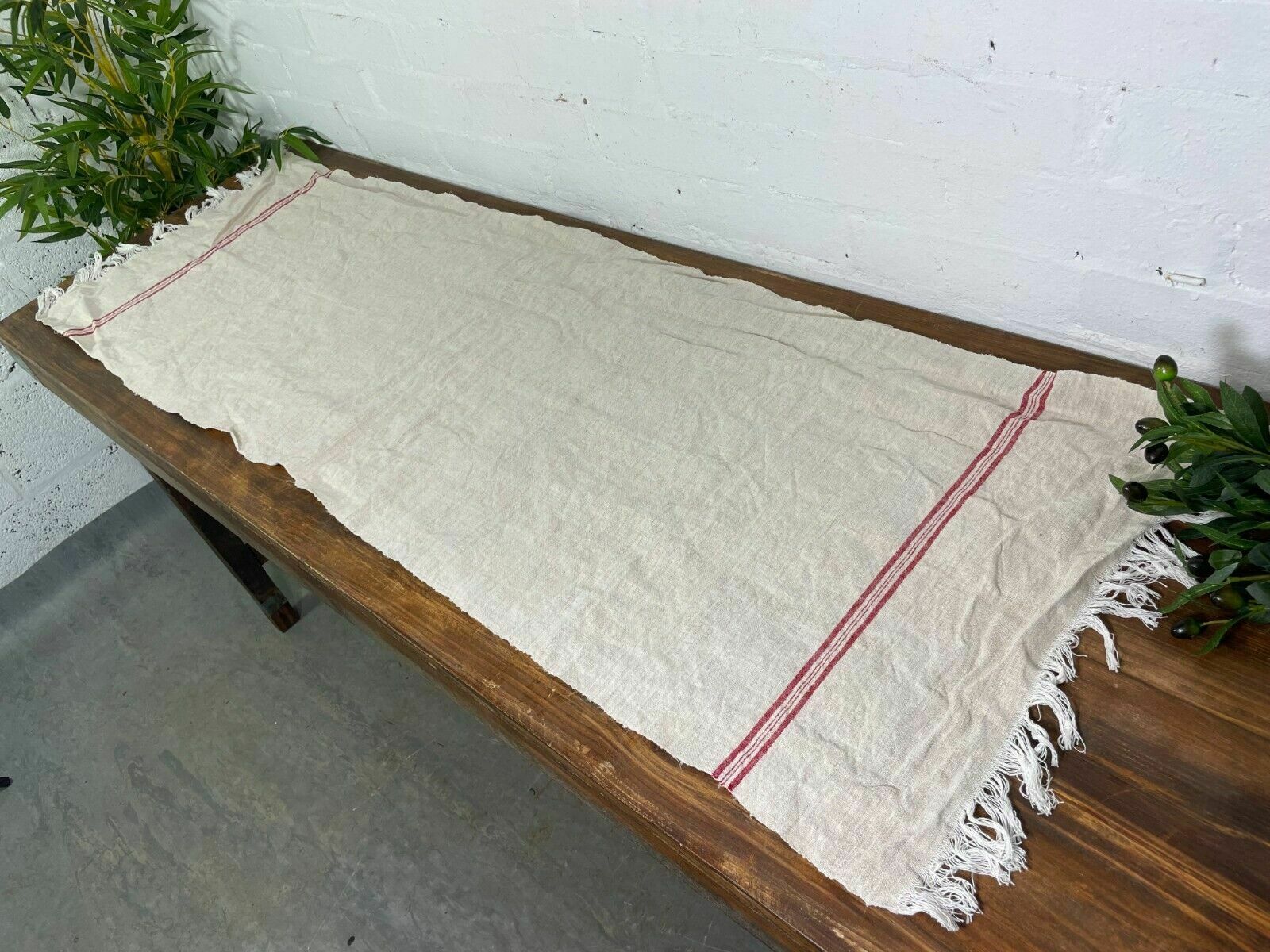 Large Vintage Antique French Hungarian Hemp Linen Table Cloth Upholstery Fabric photo vinterior