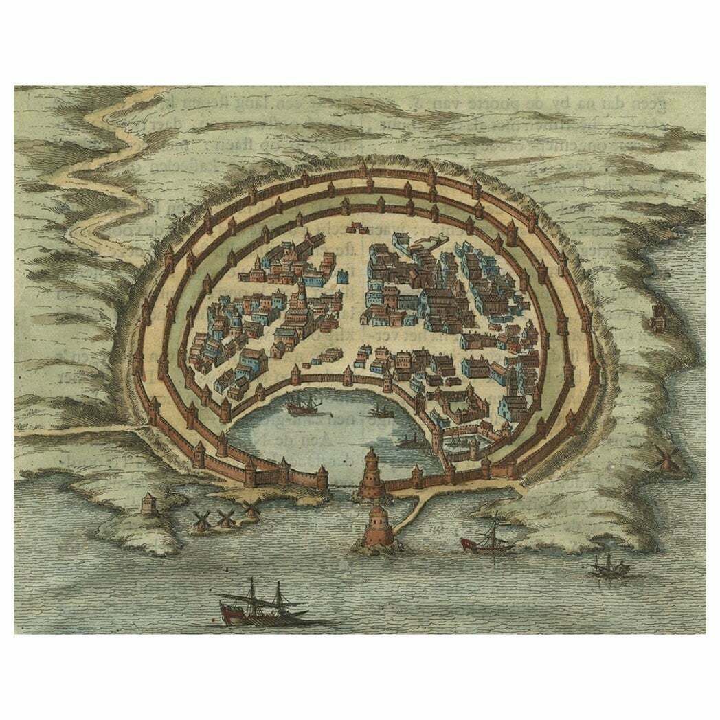 Antique Engraving With A Plan Of Rhodes, Greece, 1688