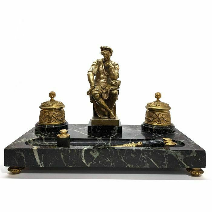 Large Laurent De Medici Inkwell By Michelangelo Green Marble photo furniture