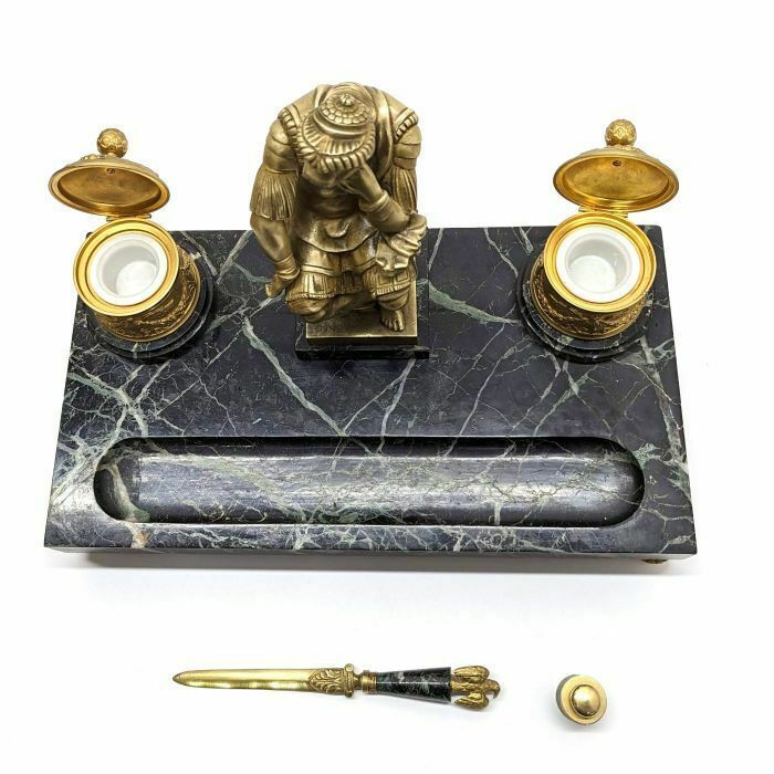 Large Laurent De Medici Inkwell By Michelangelo Green Marble photo Home Decor