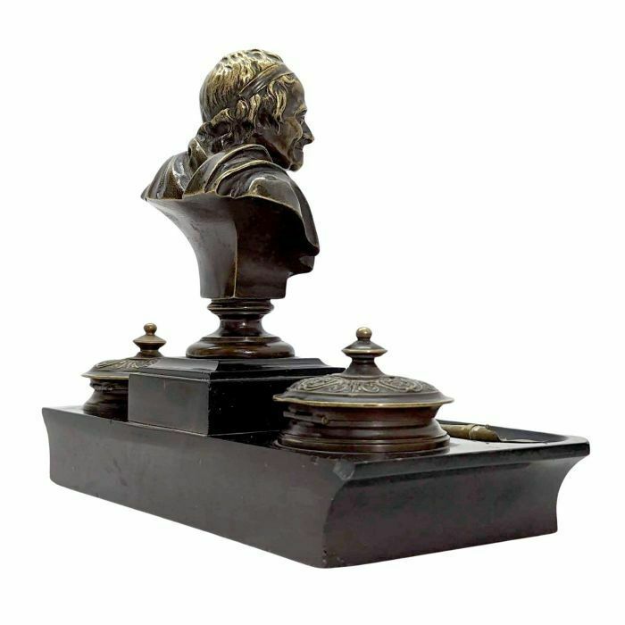 Napoleon III Bronze And Black Marble Inkwell Decorated With Voltaire photo buy