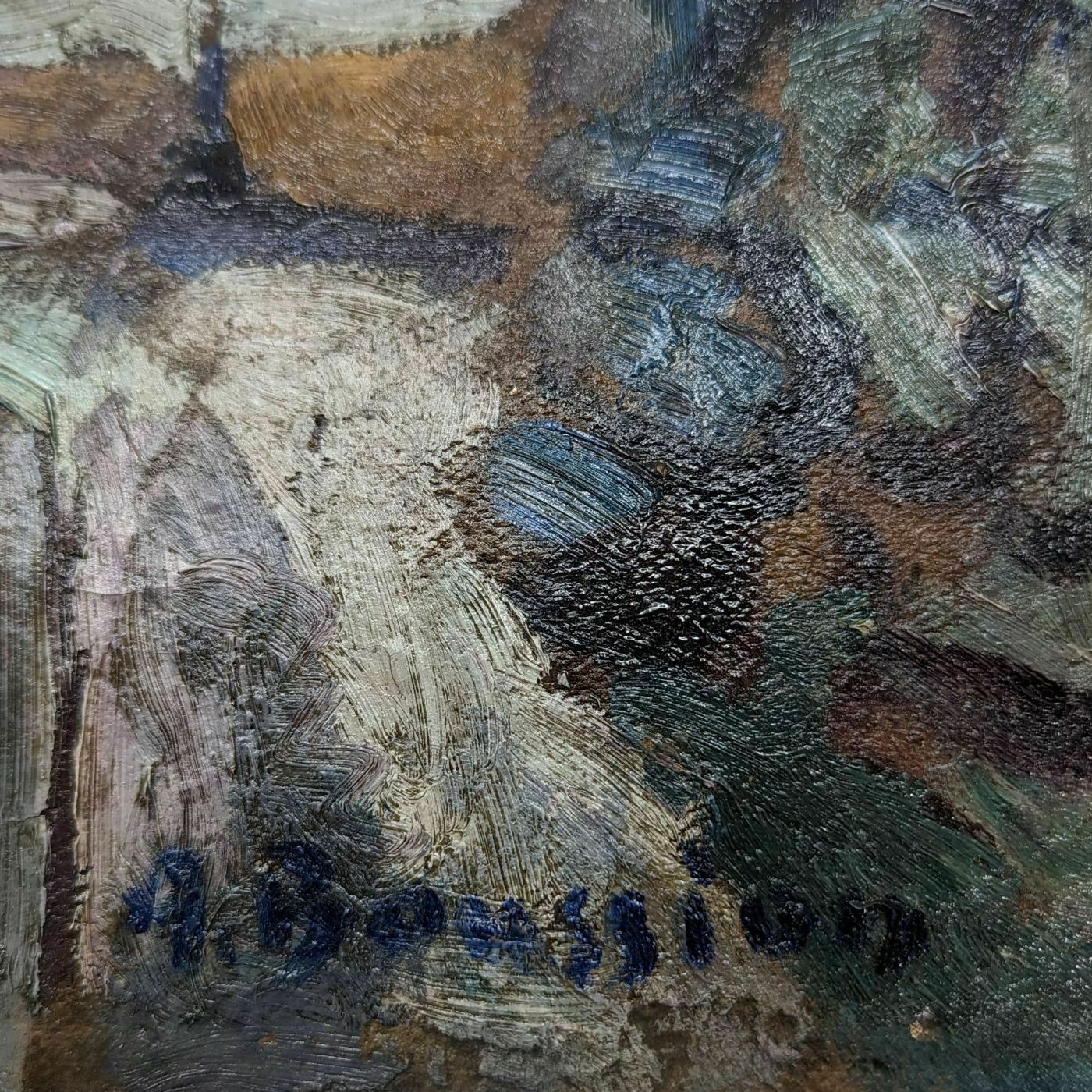 Entry Of Village Oil On Cardboard By Albert Boussion photo for sale