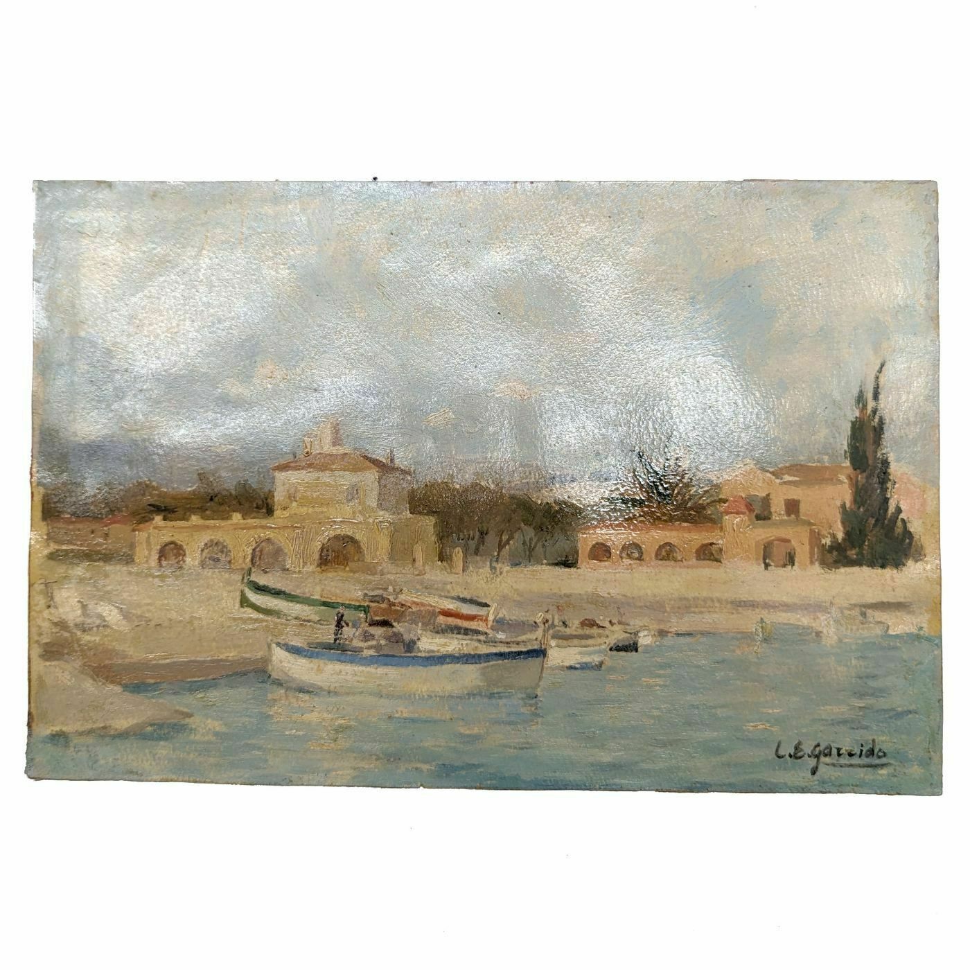 Louis Edouard Garrido Oil On Seaside Paper photo furniture