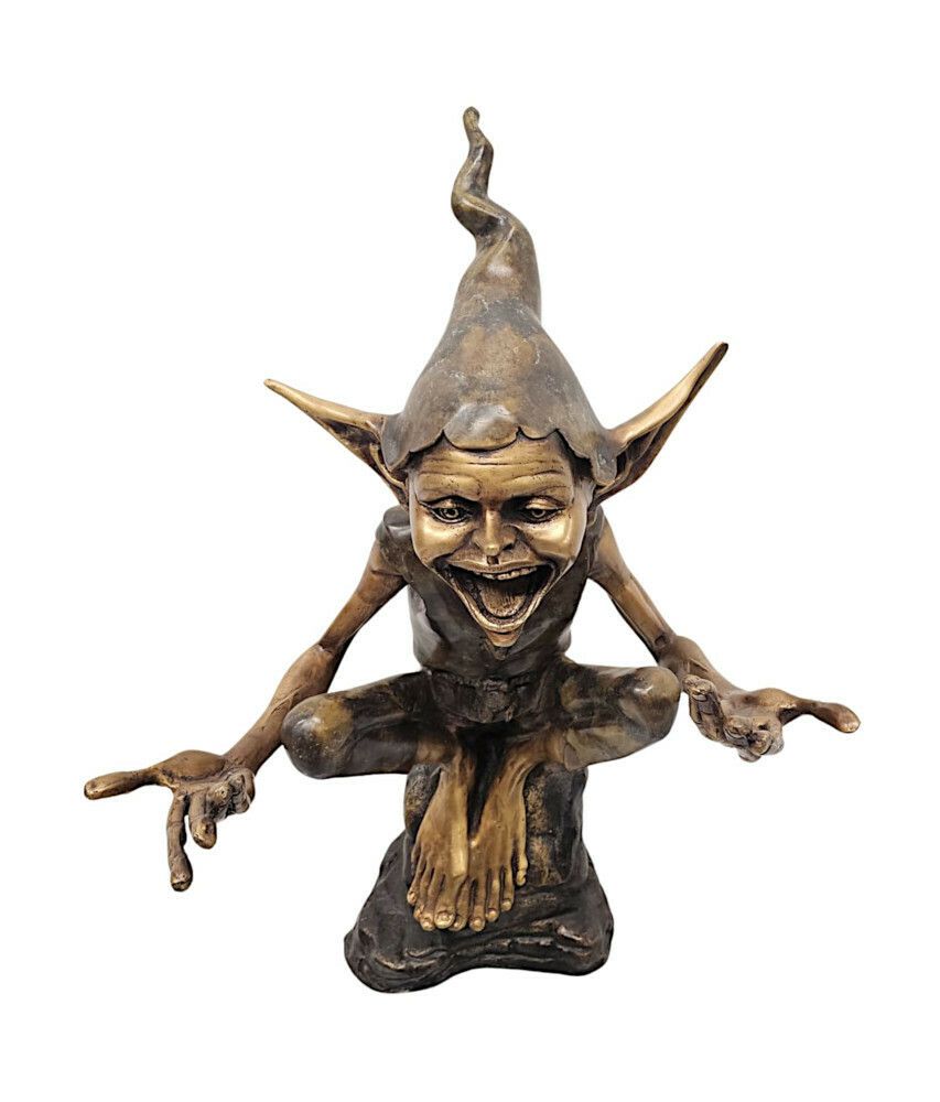 A Fabulous 20th Century Figurative Bronze Garden Statue Of A Goblin photo furniture