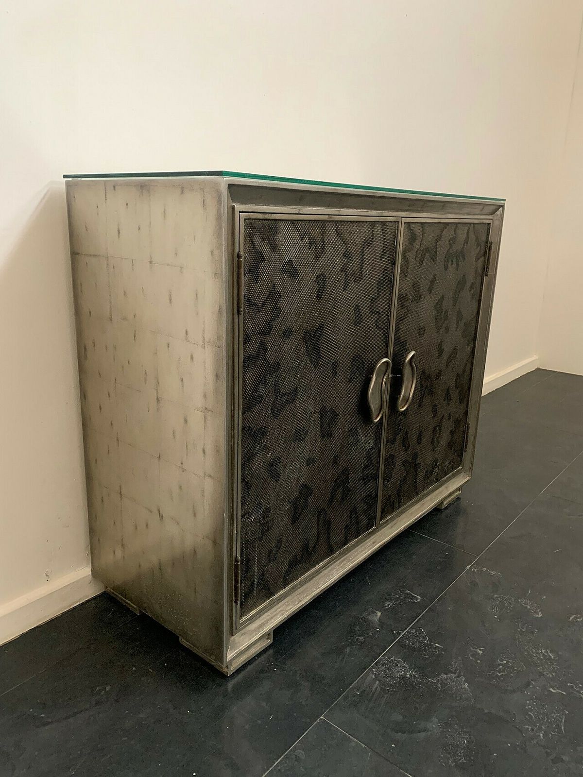 Wood, Metal Leaf And Glass Sideboard By Lam Lee Group, 1980s photo Furniture